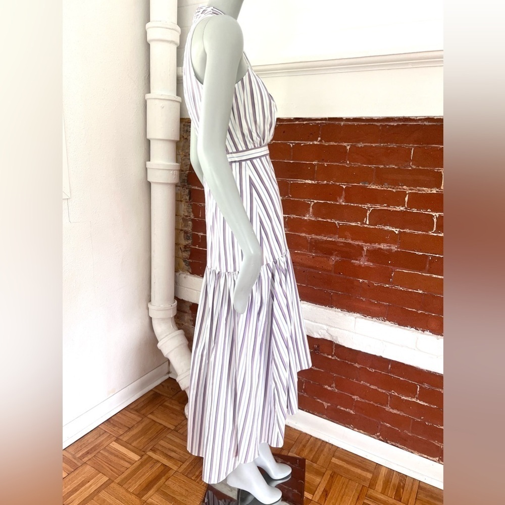 Veronica Beard Lavender and White Striped High-Low Halter Dress - Picture 2 of 16